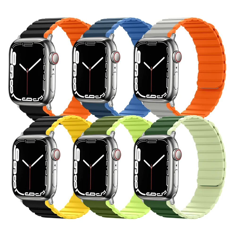Silicone Strap for Apple Watch Band 49mm 44mm 40mm 45mm 41mm 42mm 38mm Two-color Magnetic Bracelet for iWatch 8 Ultra 7 SE 3 5 6