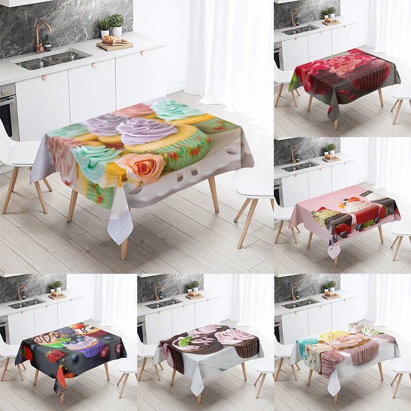 Cupcake Gourmet Tablecloth Waterproof Rectangle  Wedding Party Decor Restaurant Table Kitchen Home