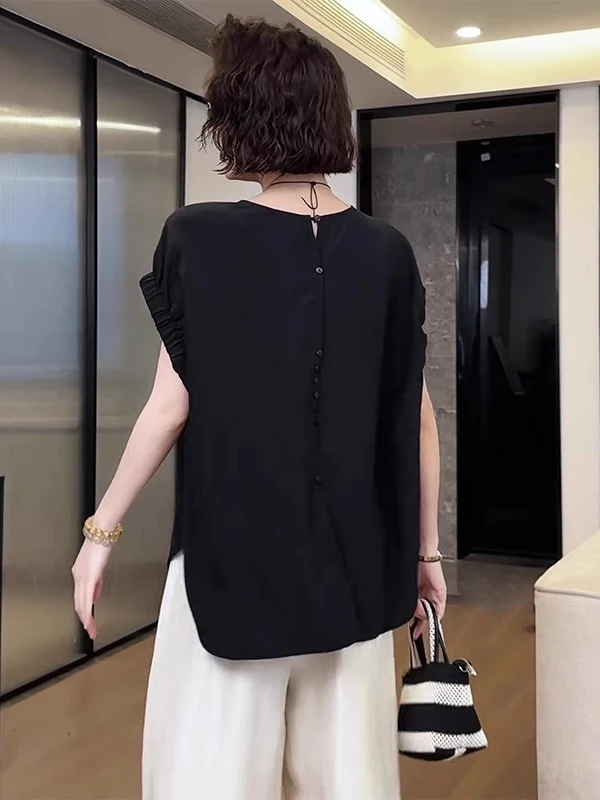 

Женская футболка Bla ort Sve, летняя тонкая свободная круглая футболка из ацетата, корейский топ с креативным узором, ветер для поездок на работу