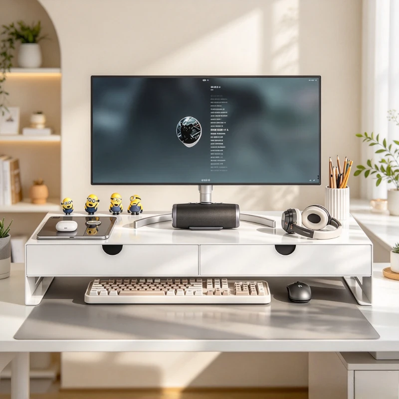 Monitor Stand Riser 50cm White Metal Desktop Organizer Layered Storage Rust Resistant Finish for Computer Office Workspace Use