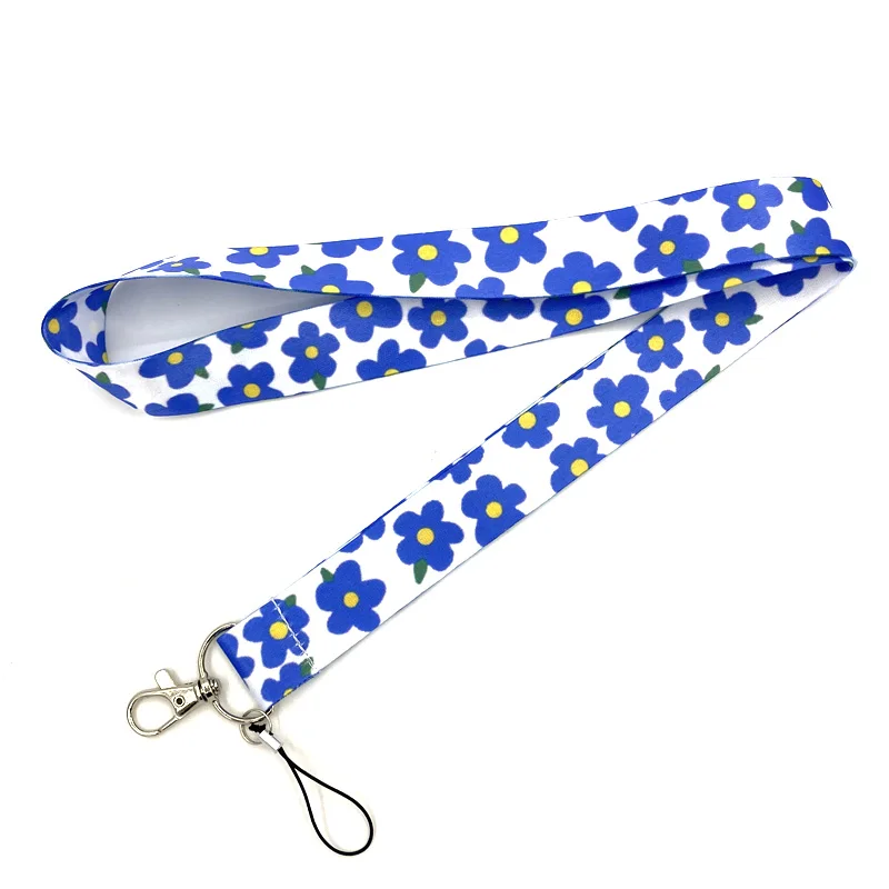 Blue Flowers Lovely Kind Neck Keychain Necklace Webbings Ribbons Anime Neck Strap Lanyard ID badge Holder Keychain Lanyards