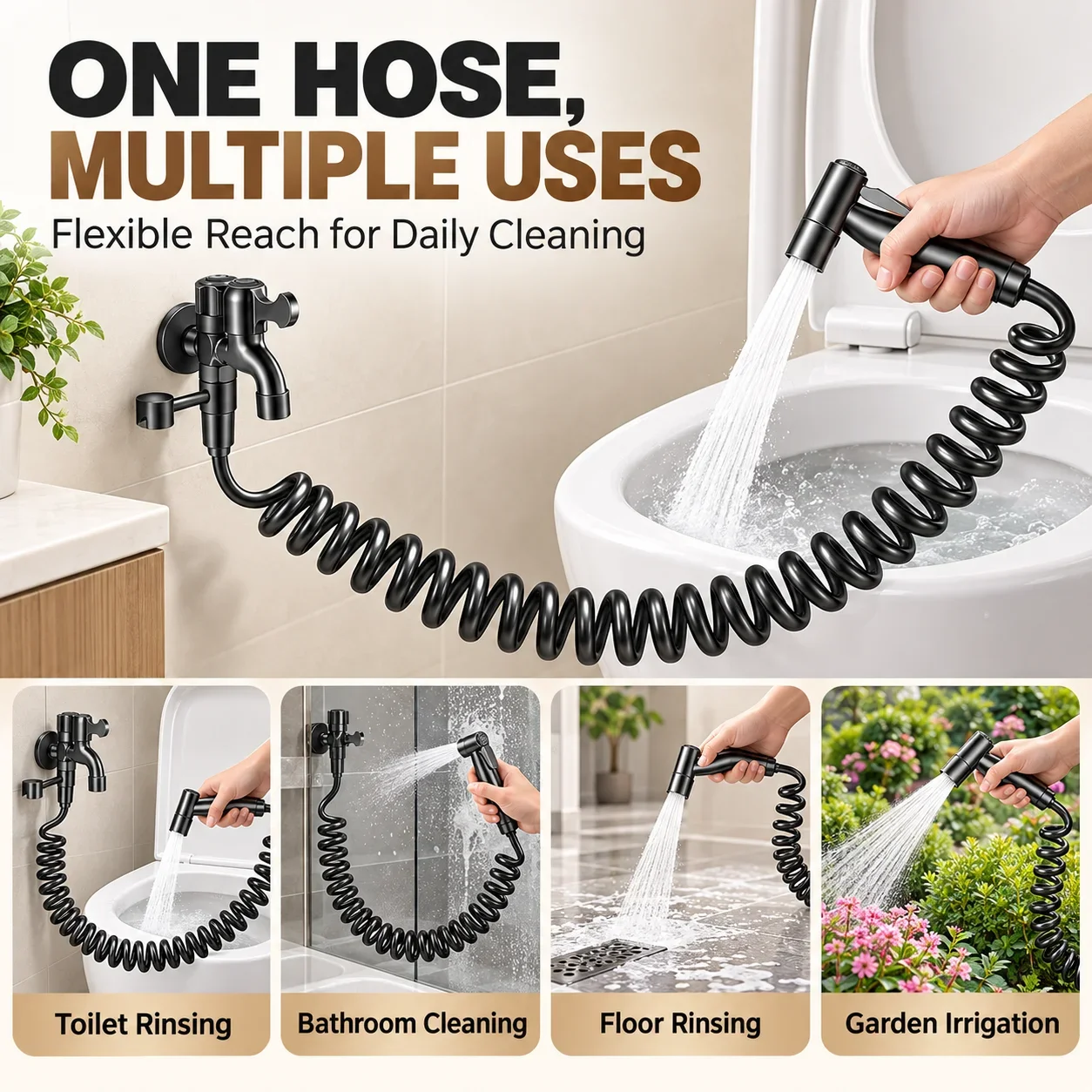 G1/2 Coiled Bidet Sprayer Hose 2M 3M 5M Flexible Anti-Twist Toilet Hand Shower Hose for Bathroom Shower Cleaning