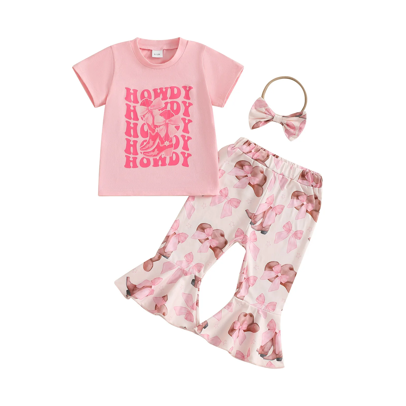 Очаровательный топ и брюки с рюшами на рукавах и цветочным принтом для маленьких девочек с подходящей повязкой на голову, летний комплект из трех предметов