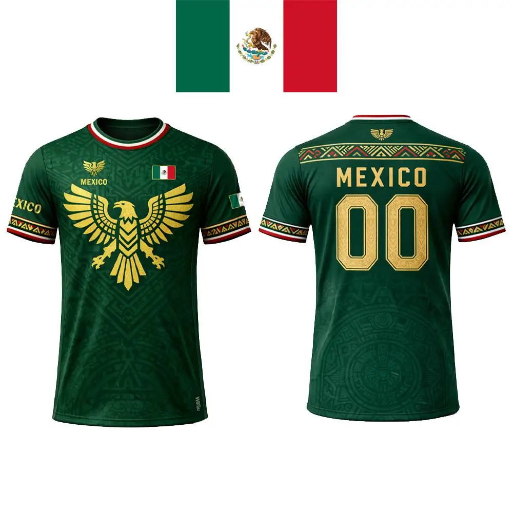 

Mexico Flag Print T-shirt Summer Outdoor Breathable Quick-drying Soccer Jersey Unisex Training Jersey With Customizable Numbers