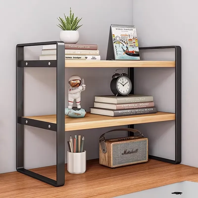 Modern style multi-layer desktop storage rack Small iron bookshelf Student dormitory desk Layered desk storage