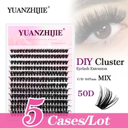 5cases/lot YUANZHIJIE DIY Lash Kit Colored Lash Clusters DIY Eyelash Rainbow Individual Lashes with Bond and Seal Black Provide