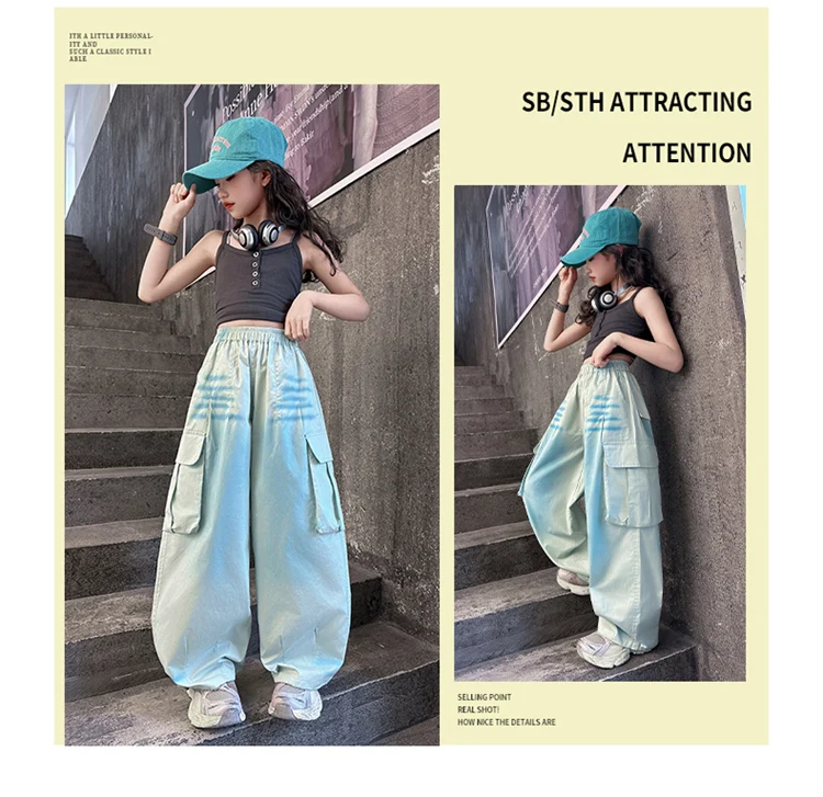 Kinder Y2K Neue Lässige Baumwoll-Cargohosen Gothic-Sprühdruck-Hosen Mädchen Mode Streetwear Unterteile Kinderbekleidung Jogginghosen – Detail 16