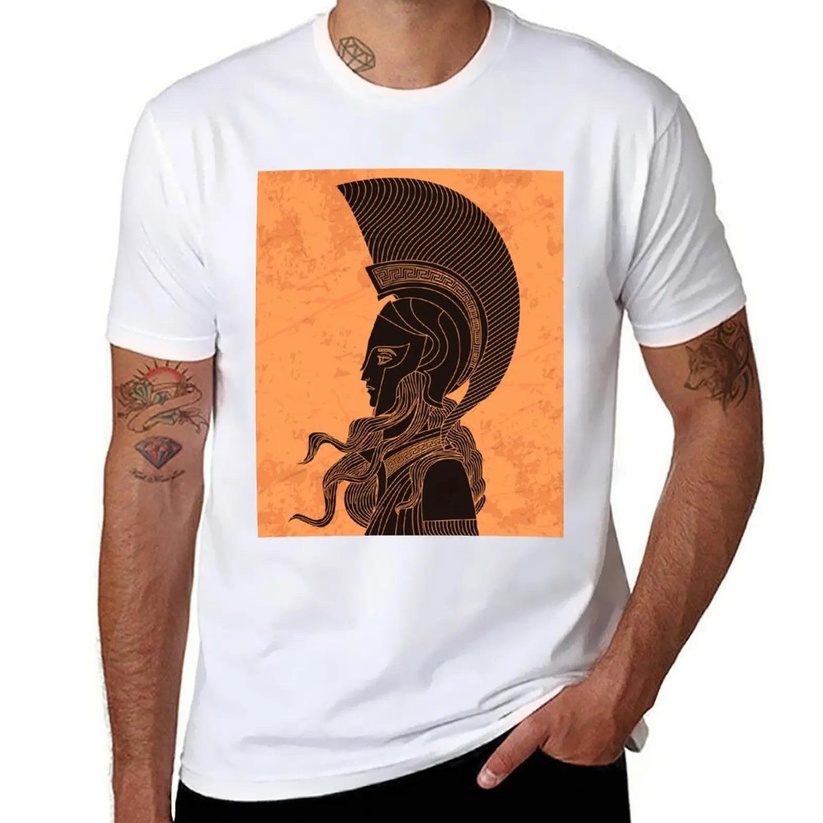 

greek orange and black amphora drawing of athena T-Shirt essential t shirt t shirts for man cotton T-Shirt