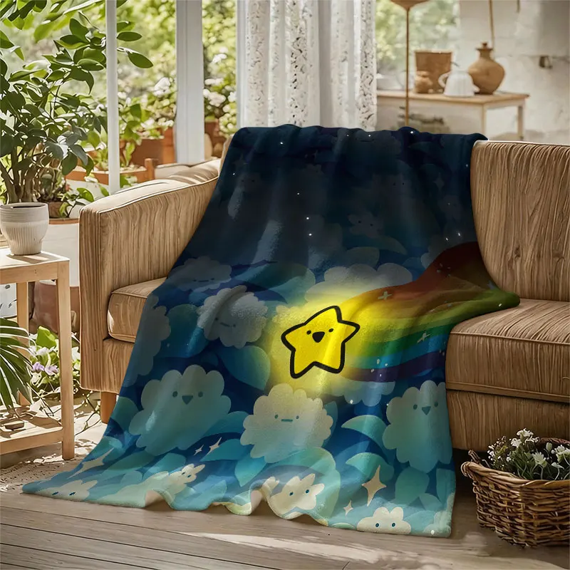 Cute Clouds Rainbow Night Flannel Blanket Perfect for Sofa Office Bed Travel Sleep Read Relax Camping Four Season Use