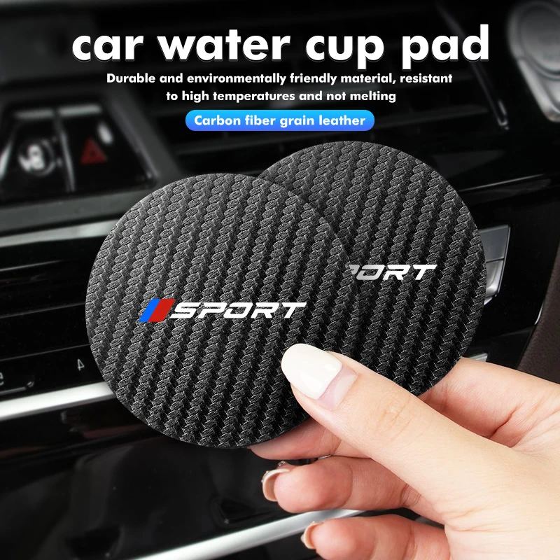 2Pcs Universal Car Cup Holder Coaster Sport Logo Carbon Fiber Grain Leather Anti-slip Water Cup Pad Auto Interior Accessories