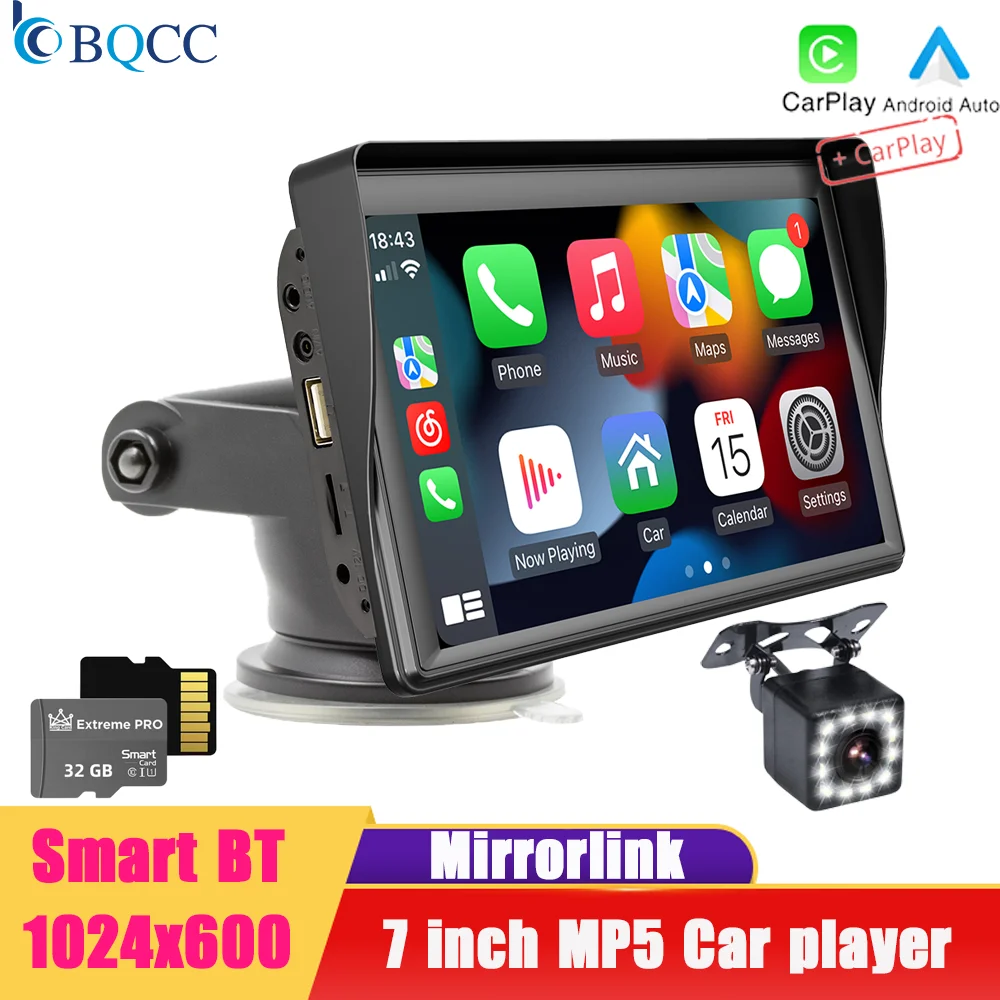 

BQCC 7" HD IPS Portable car MP5 Car Player TF USB AUX audio output Car player wired/wireless Android AUTO/CarPlay Mirrorlink