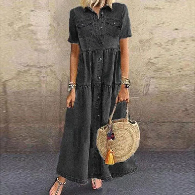 Imagem -04 - Vestido de Camisa Longa para as Mulheres Primavera Verão Moda Estilo Cowboy Roupas Casuais Y2k Streetwear Vestidos de Mujer Robe Femme Preto