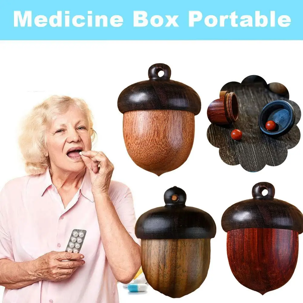 New Solid Wood Medicine Pill Box Mini Sandalwood Rescue Pill Case Portable Tablets Storage Sealed Can For Outdoor First Aid Z8Z5