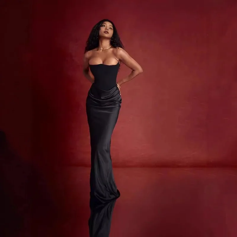 

2025 Fall Winter New Women's Western Style Strapless Backless Fitted Evening Dress