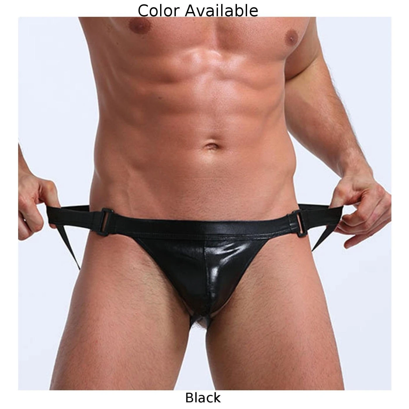 Sexy Faux Leather Low Waist Pouch Briefs  Wet Look Thong Lingerie for Men  Black Color  Bikini Briefs  Jockstrap