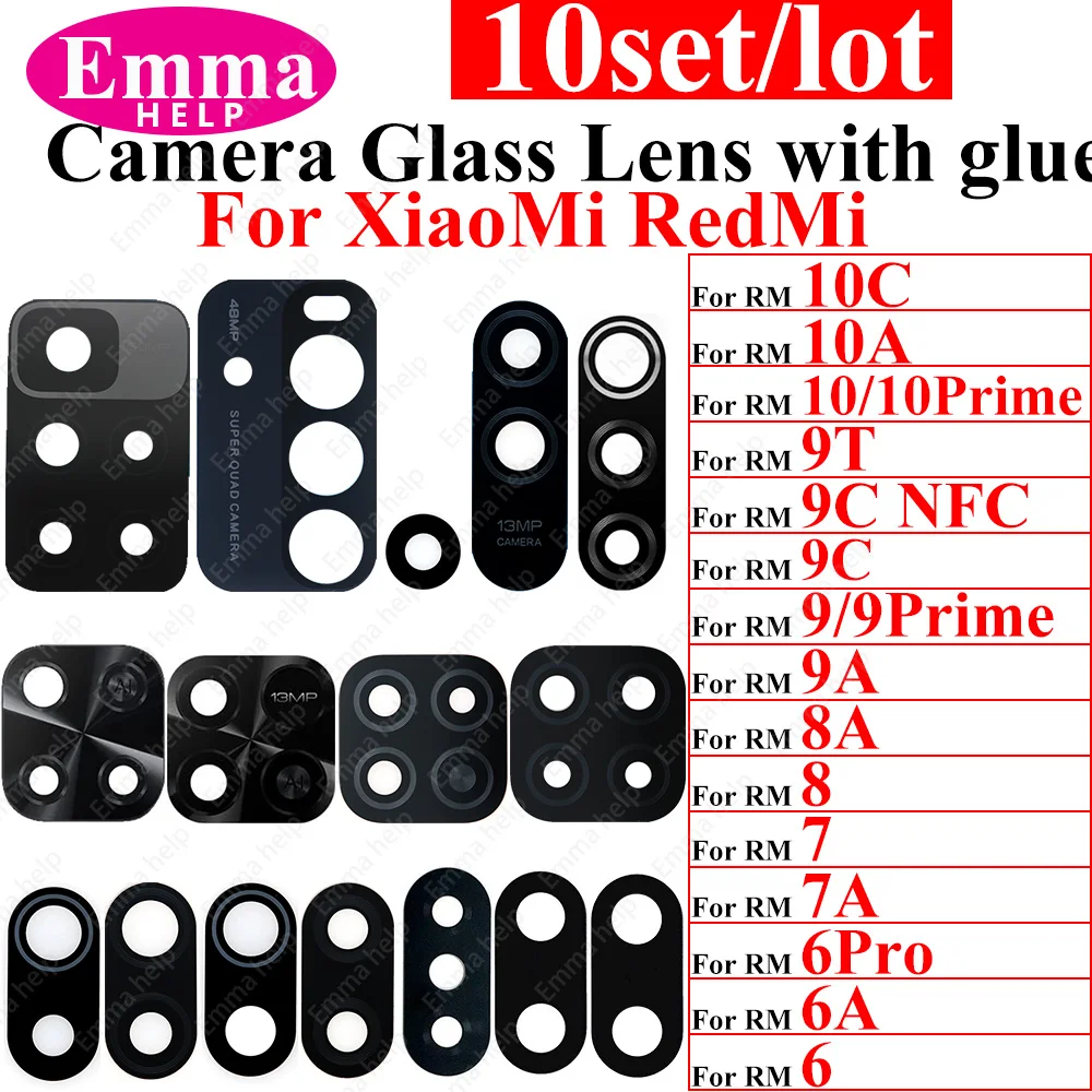 10 Piece Rear Back Camera Glass Lens For Xiaomi Redmi 9T 9C NFC 9A 9i 8 A 10C 10A 10 Prime With Adhesive Glue Phone Accessories