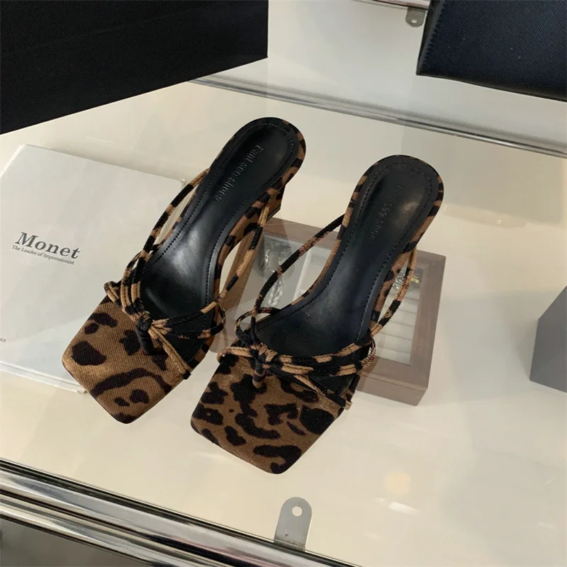 

Head wedge slippers women's summer wear temperament clip toe thin strap leopard print heeled sandals