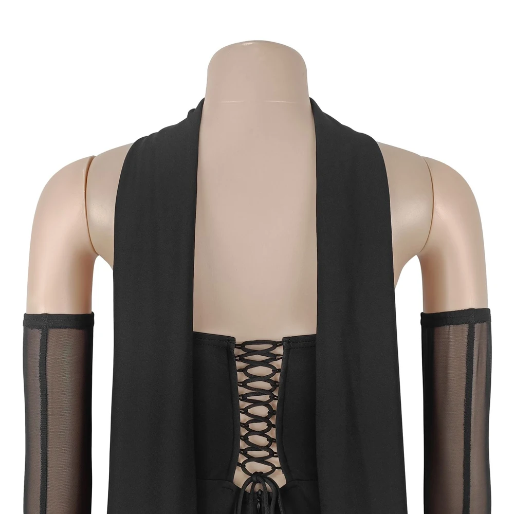 JENYAGE Damen-Abendkleid mit Neckholder-Ausschnitt und Handschuhen, gerafftes, figurbetontes, bodenlanges Meerjungfrauen-Maxikleid, elegantes Party- und Ballkleid – Detail 15
