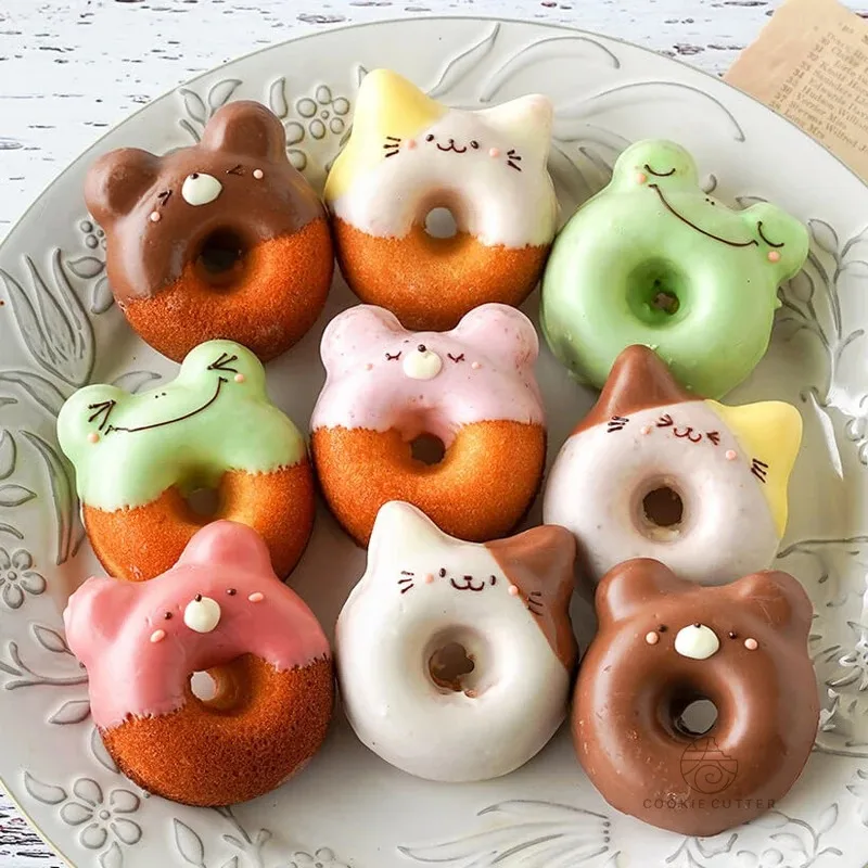 6cup Donut Cartoon Bear Baking Tools with Chocolate Cake Baking Tray, Non-Stick Cake Pan Madeleine Mold, Mini Donut Muffin Pan