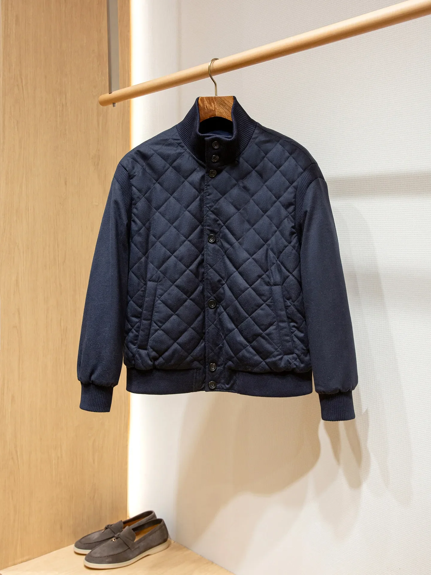 Cotton wool blend, old money style men's double-sided bomber jacket