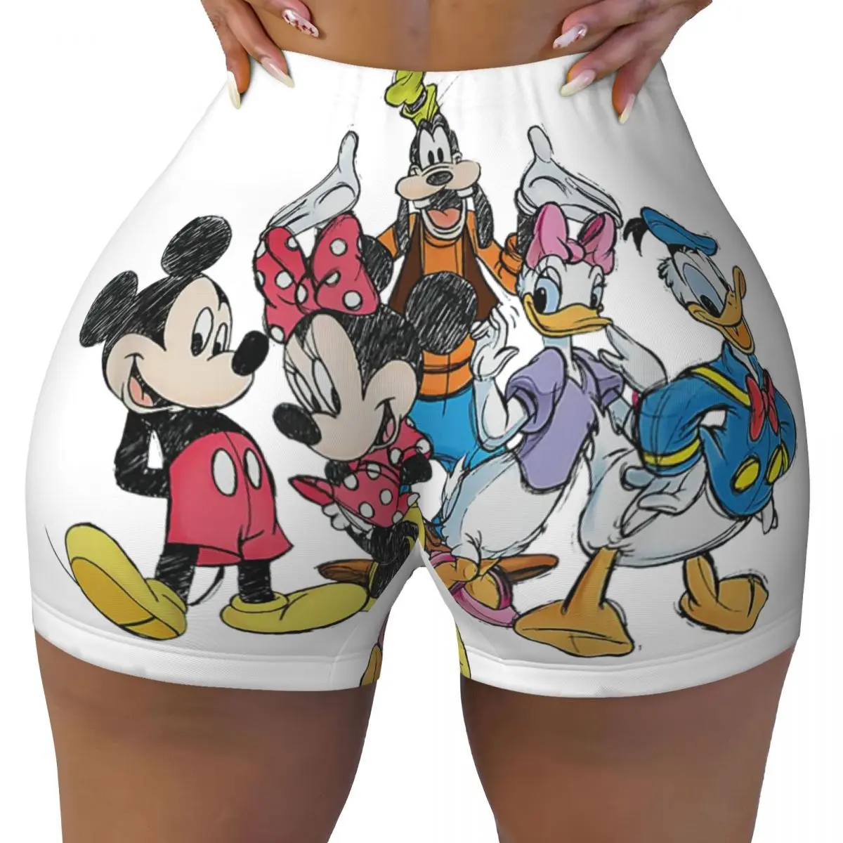 Woman Gym Running Biker Yoga Tight Shorts Mickey Mouse And Friends High Waist Shorts Cartoon Volleyball Biker Workout Sportswear