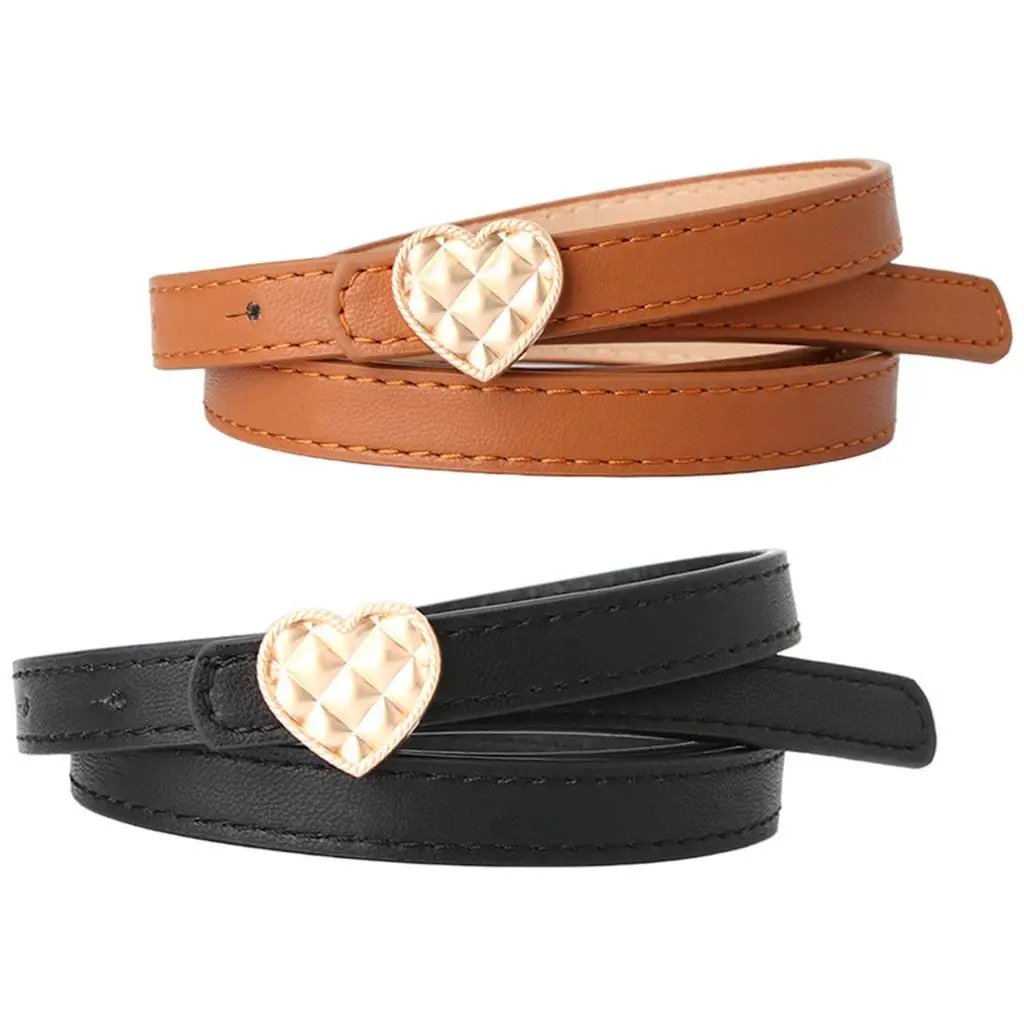 Elastic Women's Waist Belt with Heart Buckle PU Leather Strap Soft Thin Fashion