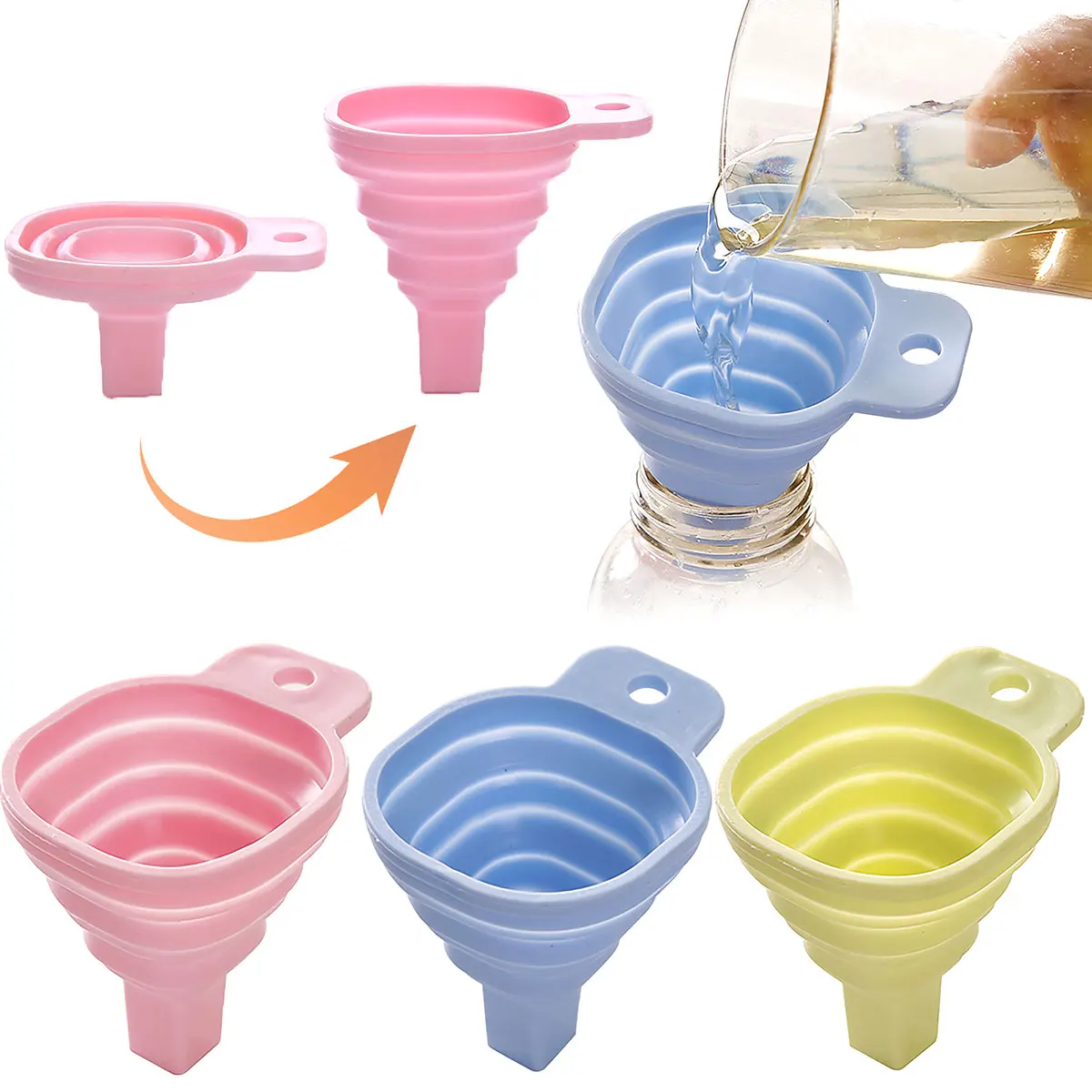 Mini Telescopic Funnels with Wide Mouth TPR Foldable Funnels Kitchen Liquid Dispensing for Filling Bottles Water Pill Capsules