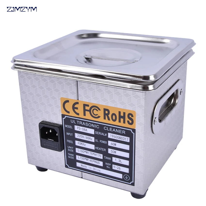 1PC 110V/220V PS-08A 60W Small Heater&timer Digital Ultrasonic Cleaner 1.3L For Glasses,Razor, Jewellery Free Basket