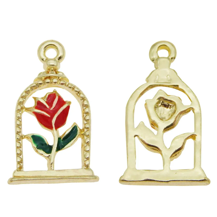 JulieWang 5-20pcs Alloy Rose in Jar Charms for the Little Prince Pendant Necklace Bracelet Keyring Jewelry Making Charm 18*11mm