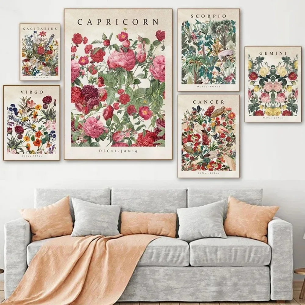 Vintage Wall Art Picture for Living Room Home Decoration Canvas Painting Nordic Decor Elegant Flower Phrase Poster and Print