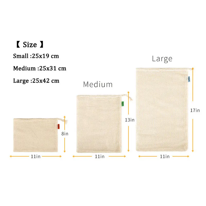 Reusable Mesh Bag Cotton Vegetable Bags Home Organization and Storage Eco Friendly Products Bag Organizer Machine Washable