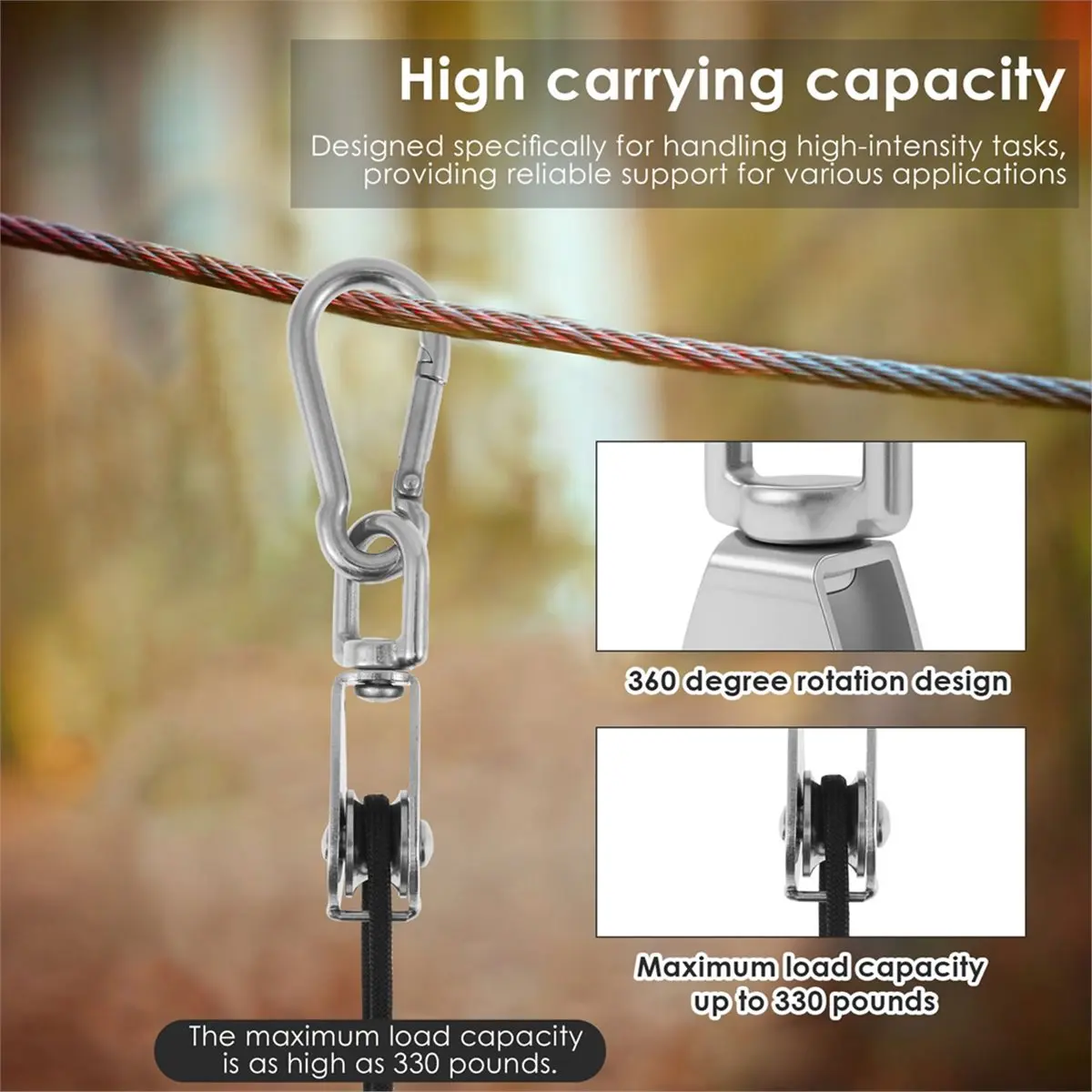 M25 Stainless Steel Pulley Tool 330 Lbs Load Capacity Heavy Duty Pulley Wheel with Nylon Rope for Indoor Outdoor Lifting