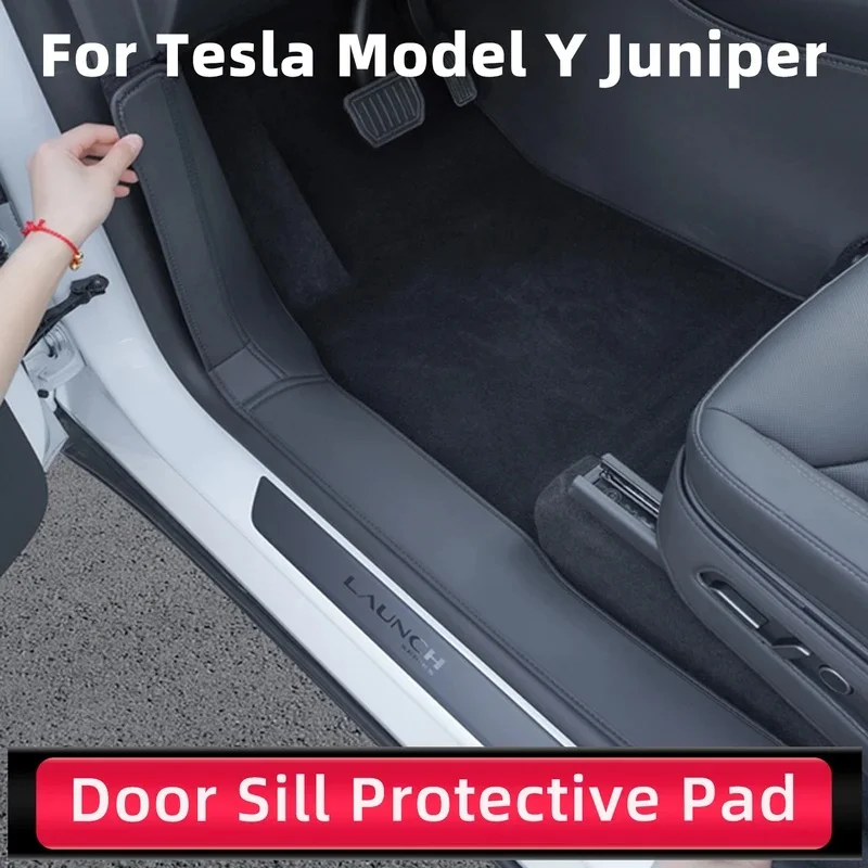 For Tesla Model Y Juniper 2026 2025 Front Rear Door Sill Protection Pads Automotive Interior Suede Protective Pad Accessories