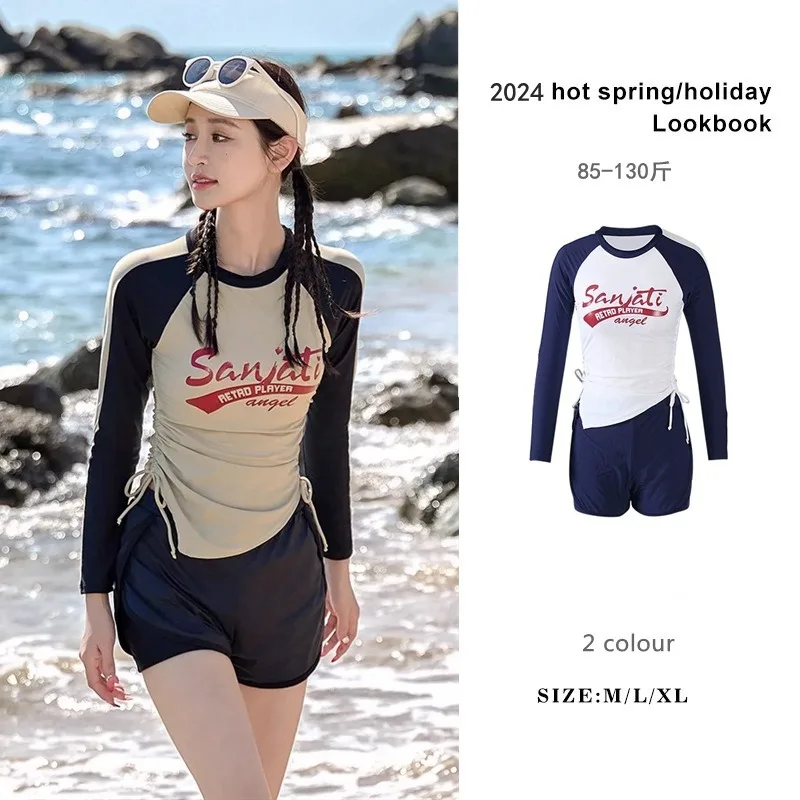 

Swimsuit Long Sleeved Split Conservative Sporty Sun Protection Slightly Overweight Concealing Flesh High-end Plus Size Swimsuit