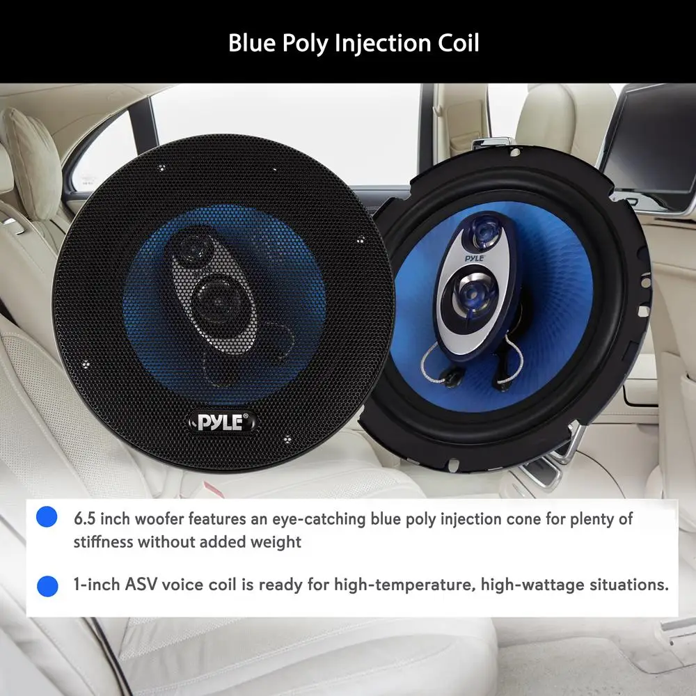 Pyle 6.5" 3-Way Car Speaker System, 180W RMS/360W Max Full-Range Triaxial Audio with Piezo Tweeter – PL63BL (Blue)