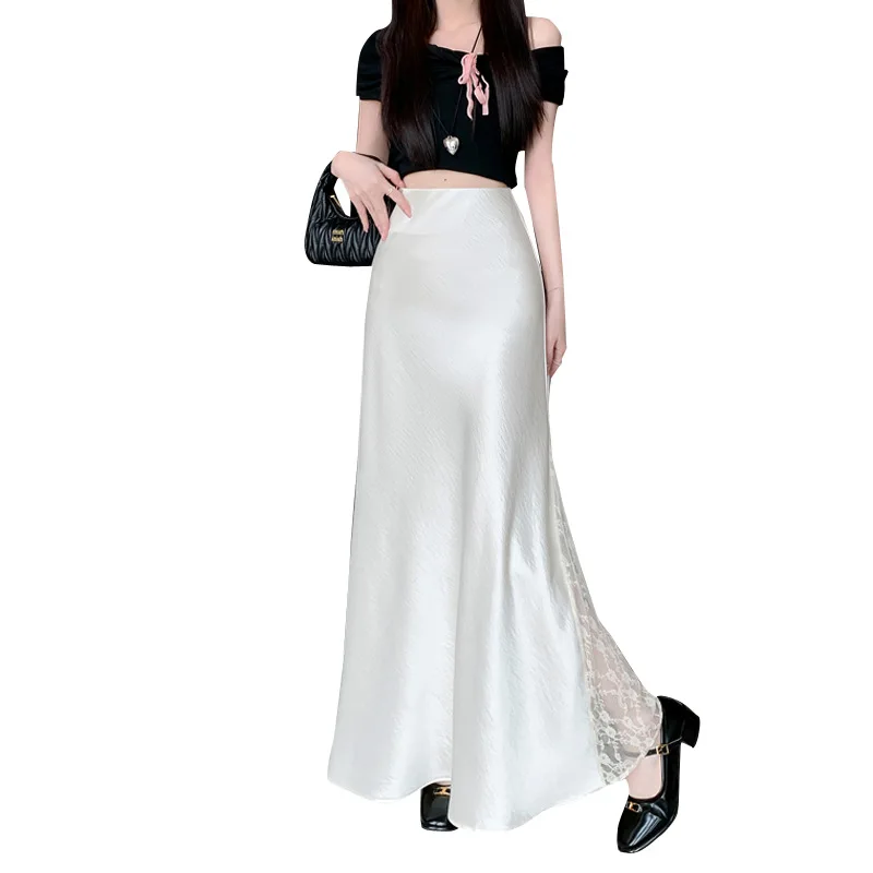 Satin-Spitzennaht-Design-Sense-Rock 2025, Sommer-Slim-A-Design-Sense-Langrock für Damen