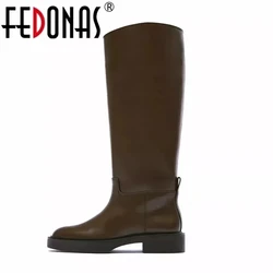 Fedonas Mode neue Frauen kniehohe Stiefel echtes Leder hochhackige warme Herbst Winters chuhe Frau hohe Motorrads tiefel