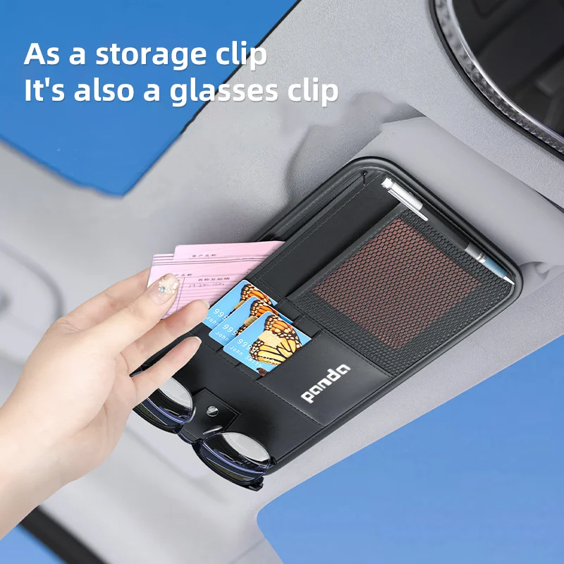 Leather Car Sun Visor Organizer Storage Bag for For Fiat Panda 2011 Coss4x4 Sunglasses Case Card Holder Zipper Storage Pocktet