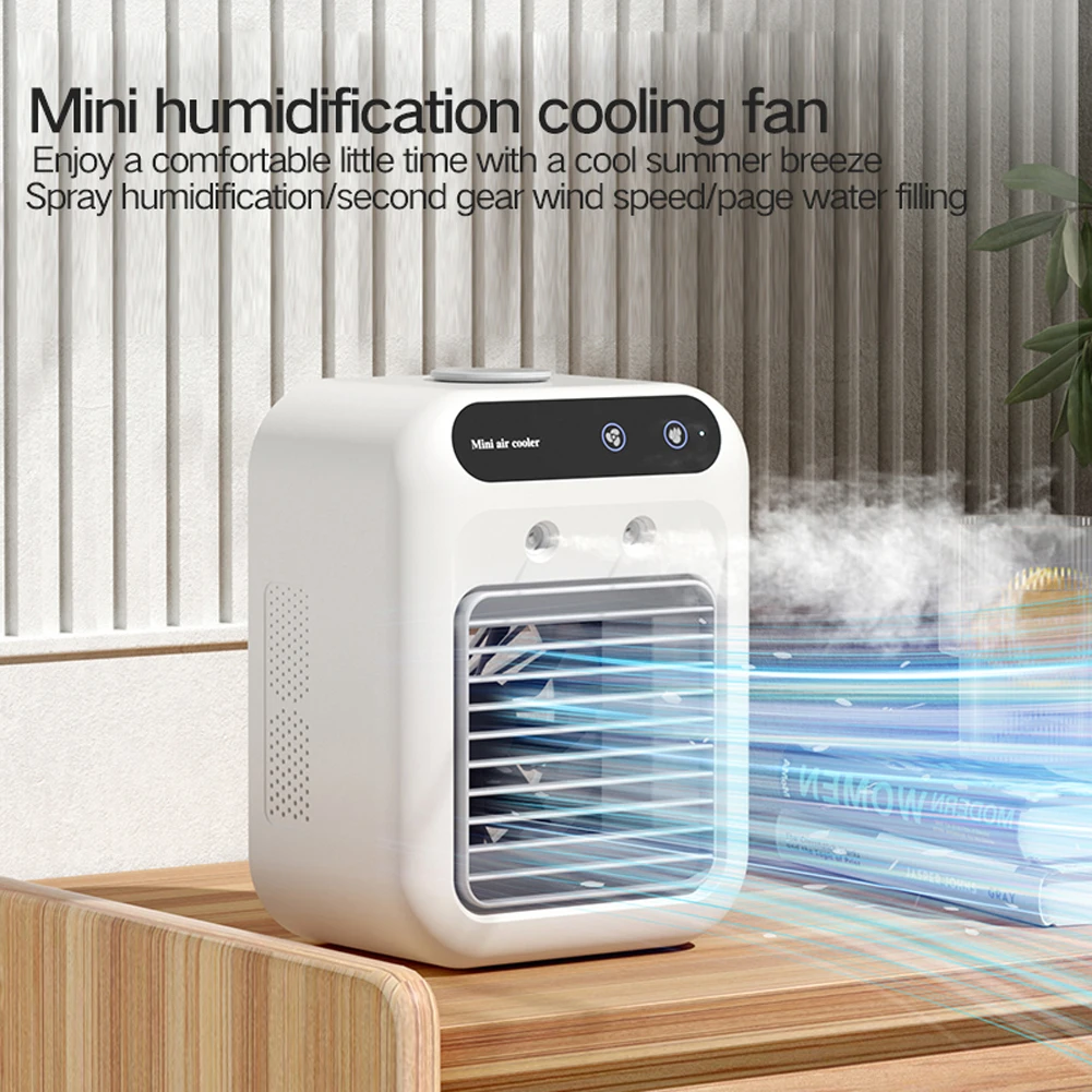 Mini Portable Air Cooler 2-Speed 1800mAh Cold Airconditioner Fan 500ml Water Tank Humidifying Spray Fan for Home Office Dorm Car