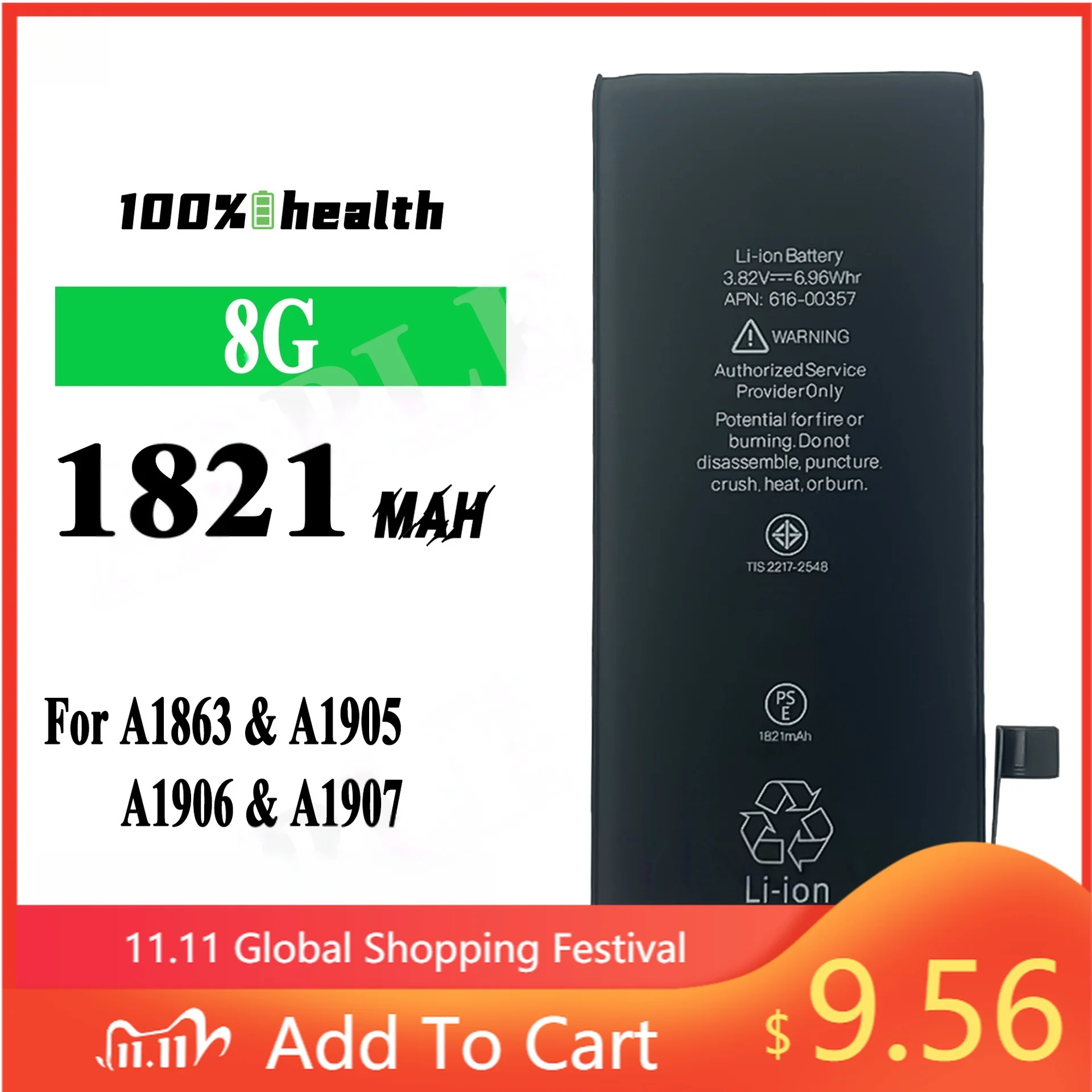 

Iphone8G 1821mah Mobile Phone Battery for Apple A1863 A1905 A1906 A1907 Large Capacity High-quality Lithium Rechargeable Battery