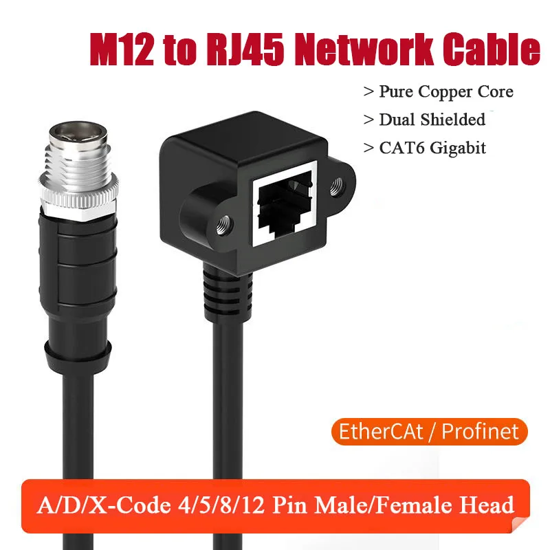 M12 Aviation Head to RJ45 Ethernet Cable CAT6 Shielded Coding Line M12 4Pin 8Pin A D X Type Male Female Conncector to RJ45 Wire