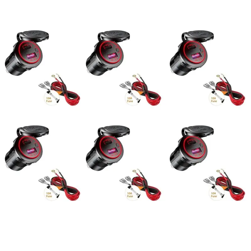 

6X PD Type C USB Car And QC 3.0 Quick 12V Power Outlet Socket With ON/Off Switch For Motorcycle RV ATV-A74F
