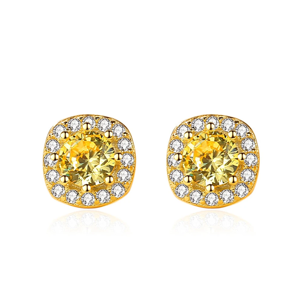 

Luxury S925 Sterling Silver Simple Geometric Design Women Inlaid Gemstone Stud Earring