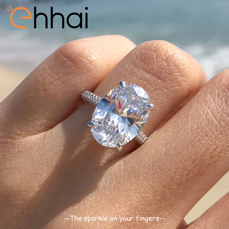

Ehhai Real 925 Sterling Silver 5CT Oval Cut White Zircon Wedding Rings for Woman Engagement Anniversary Ring Gifts Fine Jewelry