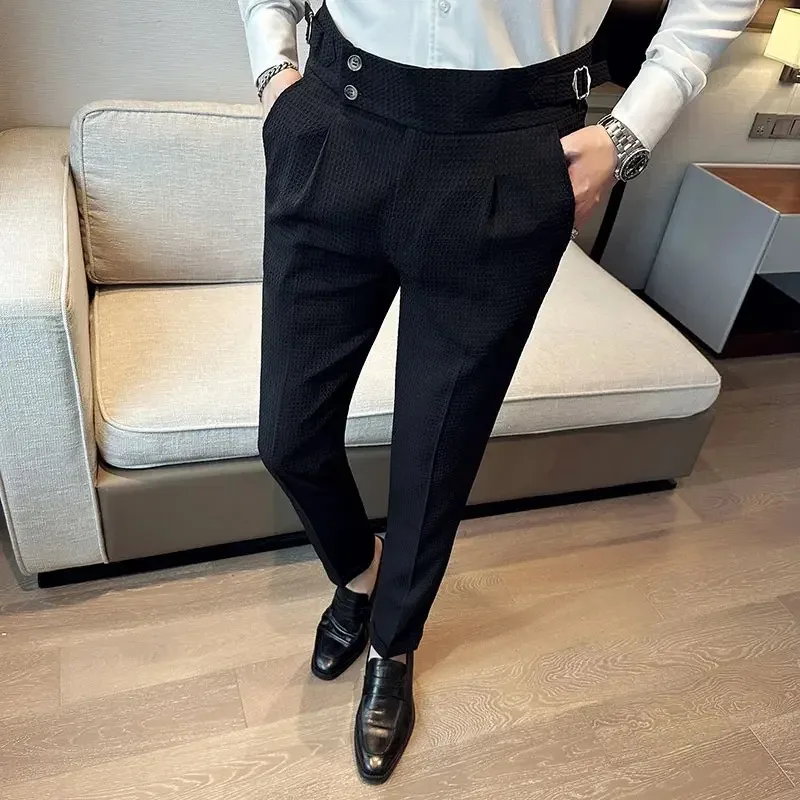 

Slim Fit Formal Wear Trousers 36 Autumn Winter Pantalones Hombre High Waist Waffle Business Casual Suit Pants for Men Clothing