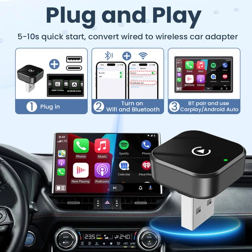 Imagen 2 del producto Adaptador Carplay inalámbrico para coche Android, Mini caja Carplay con cable a inalámbrico 2 en 1, 5G, Wifi, accesorios para coche, sistemas inteligentes