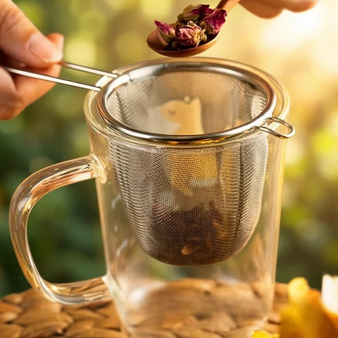 Tea Infuser with Handle Fine Mesh Reusable Tea Leaf Strainer Coffee Flour Filter Handheld Sieve for Teapot Kitchen Accessories