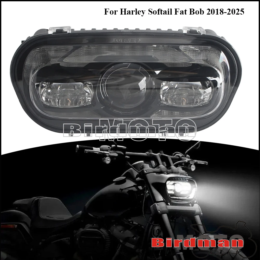 Motorcycle Front LED Projector Headlight High Low Beam Lamp Daytime Running Light For Harley Softail Fat Bob FXFB FXFBS 2018-25