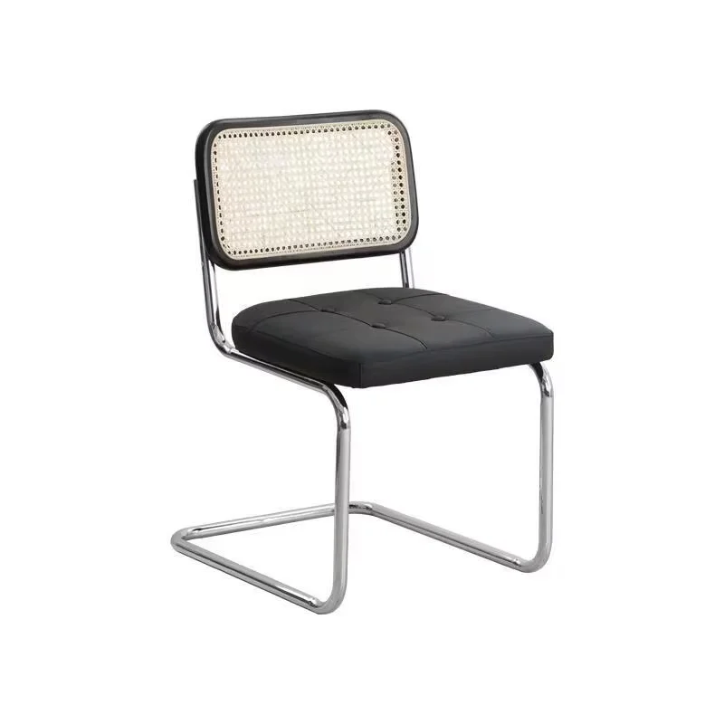 

#@Italian Style Rattan Cane Seat Armless Metal Dining Chair Stainless Steel Minimalist Tufted Lightweight Modern Dining Chairs