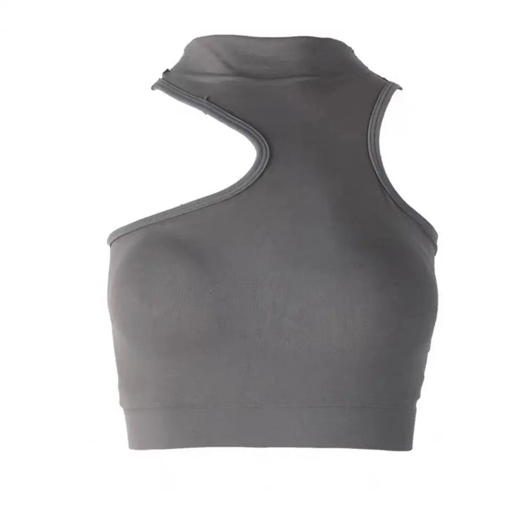 Camiseta sin mangas con diseño Hemming para mujer, Top corto con hombros descubiertos y copas integradas, chaleco elegante de cuello alto para la forma del pecho